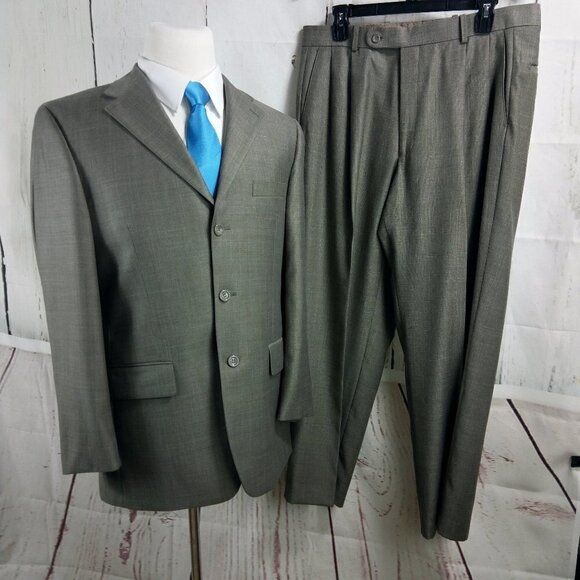 Lineage Superior 40R 3 Button Brown Plaid 2pc Suit - Picture 1 of 16